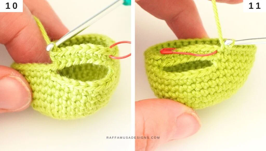 Assembly of Dinosaur Baby Rattle - Steps 10-11 - RaffamusaDesigns