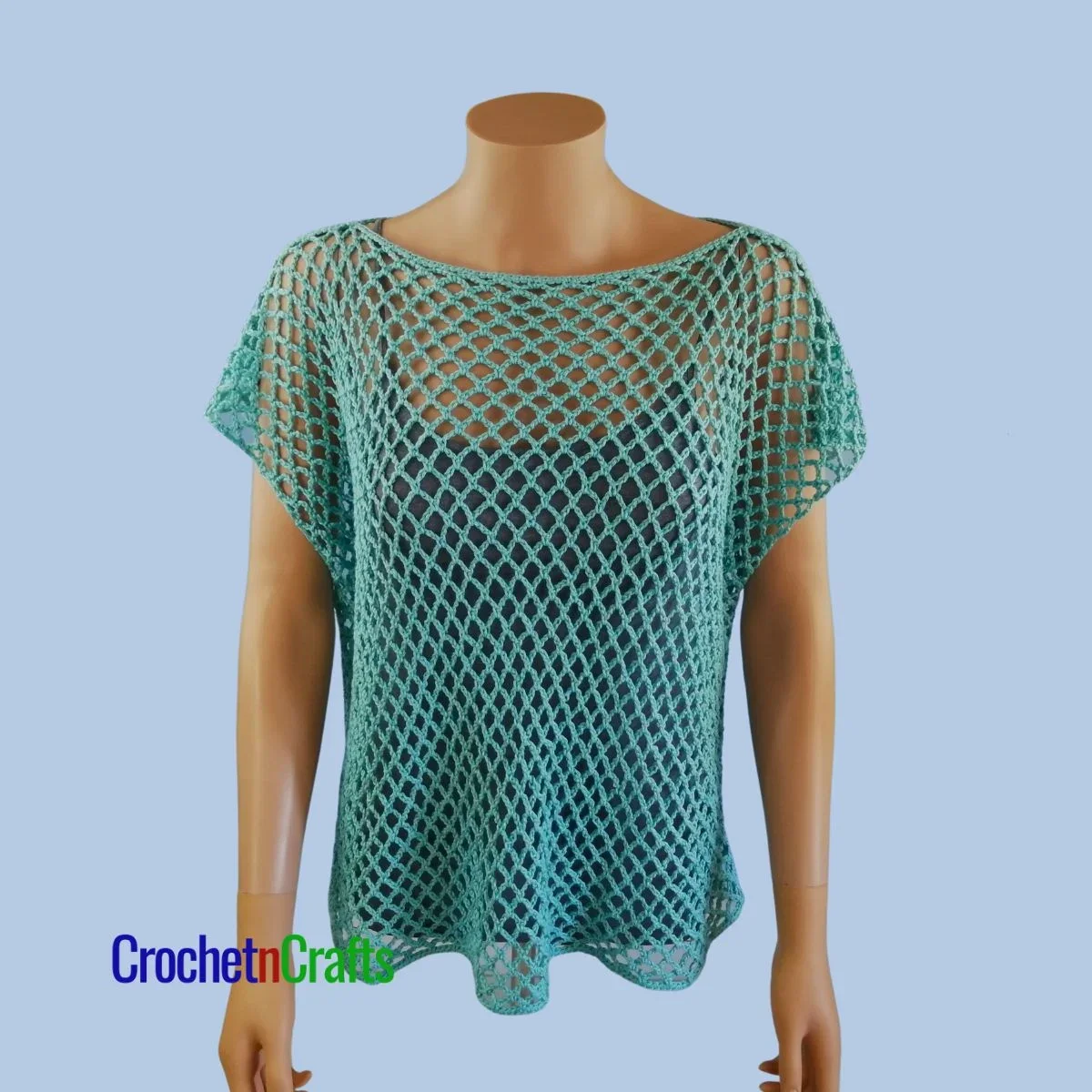 Oversized Crochet Diamond Mesh Top Shown on a Mannequin.