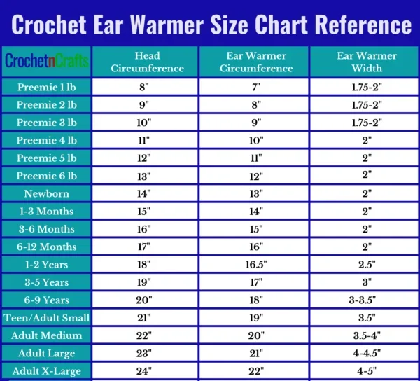 Ear Warmer Size Chart