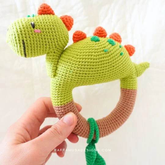 Crochet Dinosaur Baby Rattle - RaffamusaDesigns